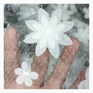 White 3D Small Flowers Embroidery Mesh Wedding Lace Fabric Lolita Clothing Sparkle Glitter Net Tulle Fabric - 100%...