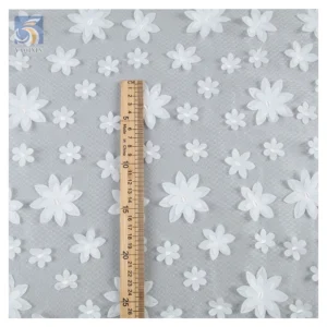 White 3D Small Flowers Embroidery Mesh Wedding Lace Fabric Lolita Clothing Sparkle Glitter Net Tulle Fabric - 100%...