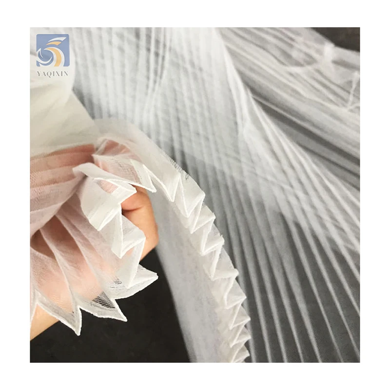 Wholesale 100 Polyester Knitted Wedding Fabric Solid 36A Hard Mesh Folding 2cm Pleated Tulle Fabric - 100% Polyester, 60...