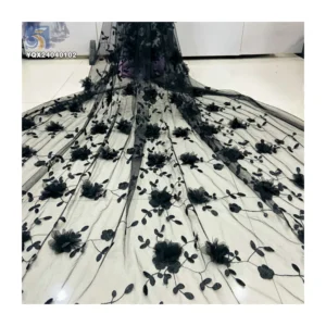 Wholesale 3D Lace Floral Fabric From China New Design Embroidered Flowers on Polyester Mesh for Dresses Low Price - 100%...