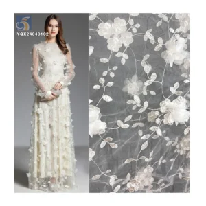Wholesale 3D Lace Floral Fabric From China New Design Embroidered Flowers on Polyester Mesh for Dresses Low Price - 100%...