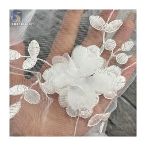 Wholesale 3D Lace Floral Fabric From China New Design Embroidered Flowers on Polyester Mesh for Dresses Low Price - 100%...