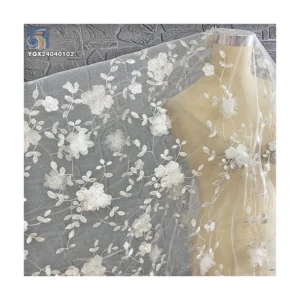 Wholesale 3D Lace Floral Fabric From China New Design Embroidered Flowers on Polyester Mesh for Dresses Low Price - 100%...