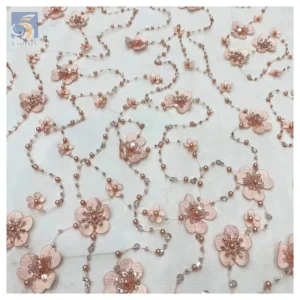 Wholesale Custom 3D Plum Blossom Floral Embroidery Sequin Lace Fabric French Beaded Embroidery Bridal Dress Fabric - 100%...