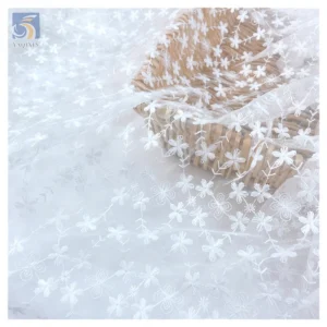 Wholesale Custom Low Price Lace Fabric Cotton Embroidery Mesh White Lace Fabric for Wedding Dress Gowns - 100% Cotton, 200...