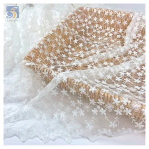 Wholesale Custom Low Price Lace Fabric Cotton Embroidery Mesh White Lace Fabric for Wedding Dress Gowns - 100% Cotton, 200...