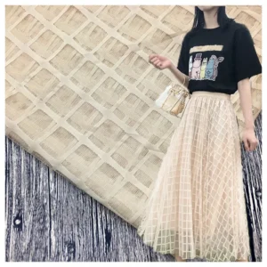 Wholesale Large Check Mesh Knitted Striped Tulle Curtain Decorative Underwear Jacquard Fabric - 100% Nylon, 35 gsm, 57, 58"...