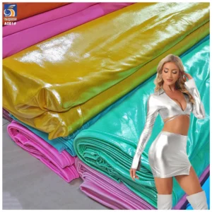 Wholesale Lurex 190gsm Polyester Spandex Stretch Soft Bronzing Foil Knit Fabric for Stage Clothing Reflective Fabric - 100%...
