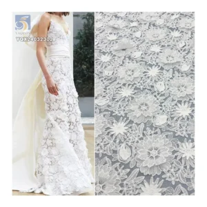 Wholesale Price 3D Embroidery Flower Organza Fabric Water Soluble Milk Lace Fabric for Dresses & Weddings Made in China...