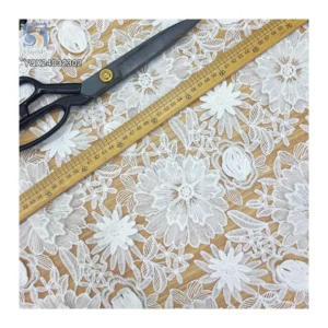 Wholesale Price 3D Embroidery Flower Organza Fabric Water Soluble Milk Lace Fabric for Dresses & Weddings Made in China...