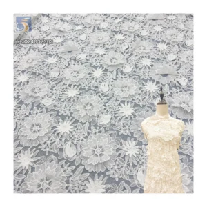 Wholesale Price 3D Embroidery Flower Organza Fabric Water Soluble Milk Lace Fabric for Dresses & Weddings Made in China...