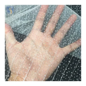 Wholesale Prices Polyester Crepe Pleated Tulle Silver Sparkle Glitter Tulle Mesh Fabric for Wedding 5 Yards - 100%...