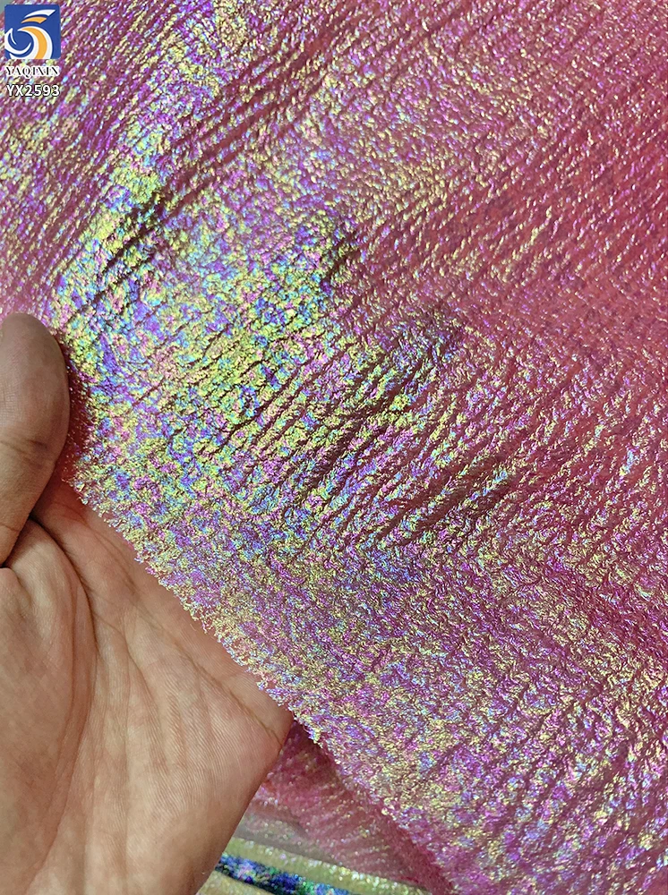 Wholesale Prices Polyester Shiny Sheer Bubble Organza Fabric Roll Metallic Glossy Iridescent Organza Colors Fabric - 100%...