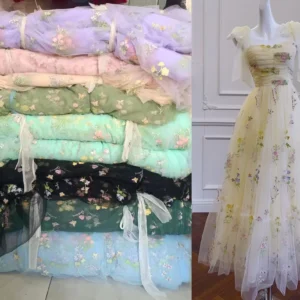 Wholesale Stock Multicolor Wedding Dress European Style Embroidery Mesh Fabric Stretch Soft Tulle Lace Fabric Women's...
