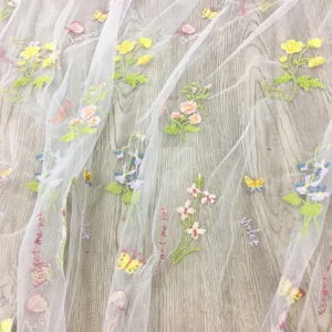 Wholesale Stock Multicolor Wedding Dress European Style Embroidery Mesh Fabric Stretch Soft Tulle Lace Fabric Women's...