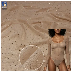Wholesale Stretch Nude Fabric lightning Mesh Added Diamond Craft Suitable for Underwear Shirts - Spandex, Polyester, 130...
