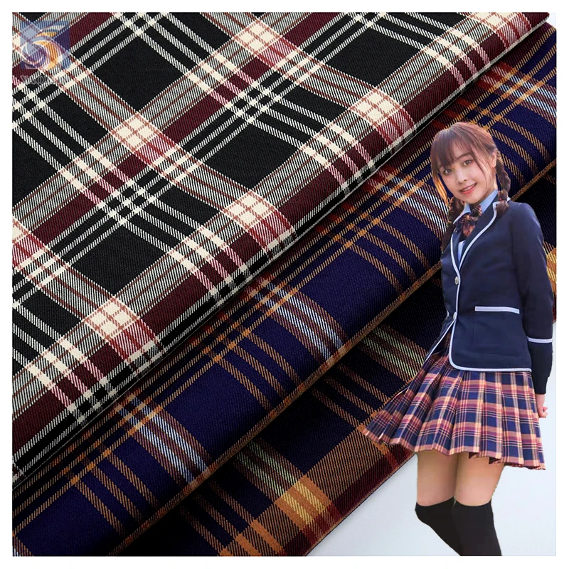 Wholesale Stretch Polyester Checked Fabric for School Uniform Japanese London Design Short Skirt Yarn-Dyed Fabric - 100%...