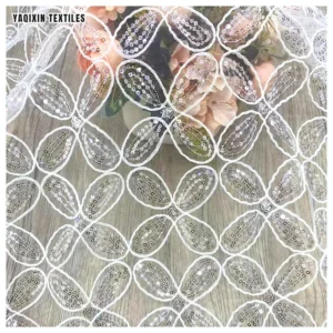 Wholesale White Sequin Embroidery Jacquard Mesh Lace Fabric Eco-Friendly Women's Fashion Blouses Dresses Weddings-Hot Sales...