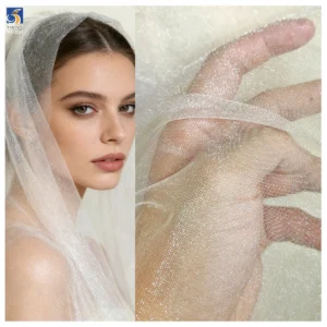 YS-001 Shimmer Mesh Illusion Nylon Tulle Fabric for Wedding Veil Soft Stretch Tulle Fabric Knitted Ivory Custom Lightweight...