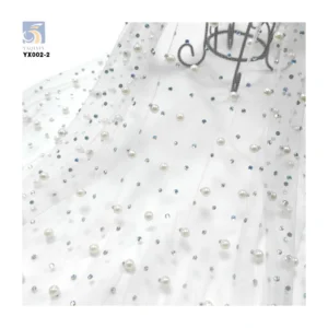 YX002-2 French Lace Fabric Tulle Heavy Beaded Lace Fabric Luxury 3D Embroidered Lace Fabrics for Wedding Dress - 100%...