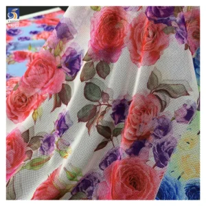 YX006 3 Days Picture Sample Spandex 4 Way Stretch Custom Printed Net Mesh Fabrics Colorful Flower Digital Printed Mesh...