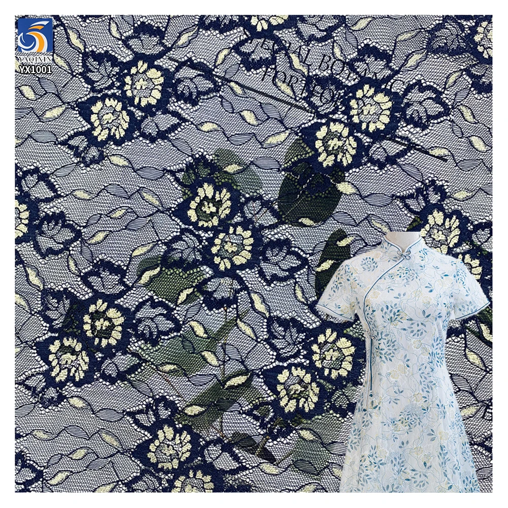 YX1001 50gsm Gold-Thread Peony Flowers Jacquard Mesh Lace Fabric 100% Nylon Lace Jacquard Tulle Chantilly Lace Fabrics...