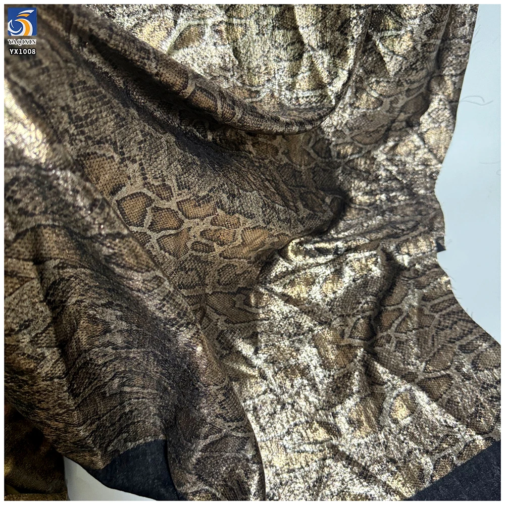 YX1008 100gsm Hot Stamping Polyester Holographic Foil Print Fabric Silver Snakeskin Chiffon Snake Print Fabric for Dance...