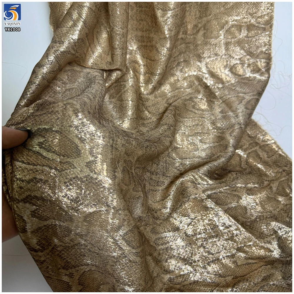 YX1008 100gsm Hot Stamping Polyester Holographic Foil Print Fabric Silver Snakeskin Chiffon Snake Print Fabric for Dance...