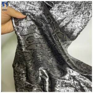 YX1008 100gsm Hot Stamping Polyester Holographic Foil Print Fabric Silver Snakeskin Chiffon Snake Print Fabric for Dance...