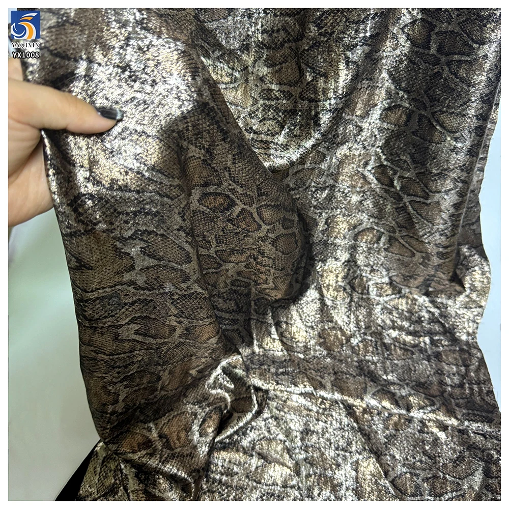 YX1008 100gsm Hot Stamping Polyester Holographic Foil Print Fabric Silver Snakeskin Chiffon Snake Print Fabric for Dance...