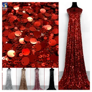 YX1010 140CM 300gsm 10MM+3MM Sequins Mesh Embroidery Fabric Metallic Shiny Sequins Fabrics Textiles for Stage Dresses...
