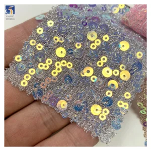YX1011 150gsm Lightweight Lurex Shiny Sequins Mesh Net Fabrics Holographic Transparent Flash Sequin Fabrics Textiles...