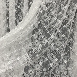 YX1029 Factory High-Quality Eyelash White Lace Fabrics With Heavy Beads and Sequins Embroidery Lace Fabric for Bridal Gown...
