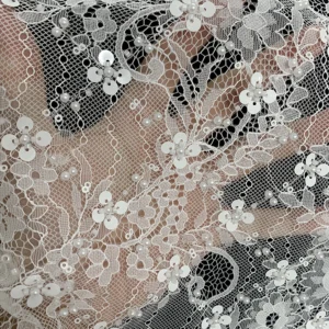 YX1029 Factory High-Quality Eyelash White Lace Fabrics With Heavy Beads and Sequins Embroidery Lace Fabric for Bridal Gown...