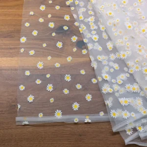 YX103-2 Beautiful Sunflower Polyester Knit Print Mesh Tulle Fabric Daisy Print Net Tulle Fabric for Clothing - 100%...