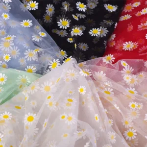 YX103-2 Beautiful Sunflower Polyester Knit Print Mesh Tulle Fabric Daisy Print Net Tulle Fabric for Clothing - 100%...
