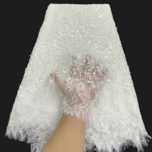 YX1030 300CM*150CM Eyelash White Wedding Bridal Lace Fabrics Heavyweight Beaded Sequin Embroidery Lace Fabrics White...