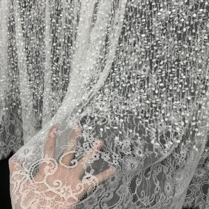 YX1030 300CM*150CM Eyelash White Wedding Bridal Lace Fabrics Heavyweight Beaded Sequin Embroidery Lace Fabrics White...