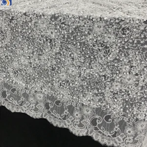 YX1031 7 Days Sample Custom Fabric Eyelash White Lace Fabrics 3D Beaded Sequins Wedding Eyelash Lace Fabrics Textiles...