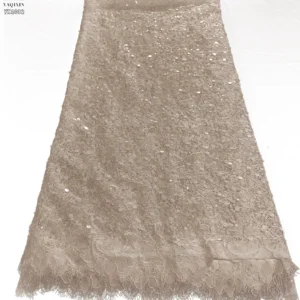 YX1032 China Wholesale Home Textiles Lace Fabric Eyelash White Lace 3D Beaded Sequins Bridal Dress Fabrics for Women...