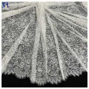 YX1032 China Wholesale Home Textiles Lace Fabric Eyelash White Lace 3D Beaded Sequins Bridal Dress Fabrics for Women...