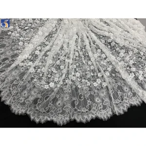 YX1033 New Materials 300CM*150CM Florals Sequins Beads Pearls 3D White Eyelash Lace Fabric for Women's Party Dress Wedding...