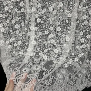 YX1033 New Materials 300CM*150CM Florals Sequins Beads Pearls 3D White Eyelash Lace Fabric for Women's Party Dress Wedding...