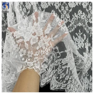 YX1035 China Customizable Eyelash Lace Fabrics Polyester French Inexpensive Florals Textile Eyelash Lace Fabrics 10 Yards...