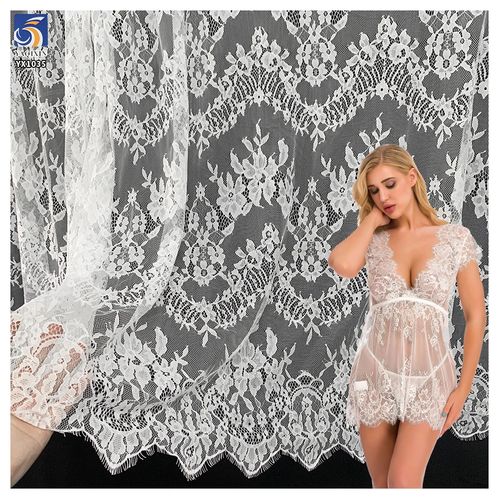 YX1035 China Customizable Eyelash Lace Fabrics Polyester French Inexpensive Florals Textile Eyelash Lace Fabrics 10 Yards...
