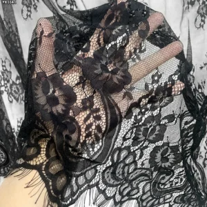 YX1041 High-Quality Sheer Breathable Soft Black Lace Fabric Lightweight Polyester Embroidered Flower Eyelash Lace Fabrics...