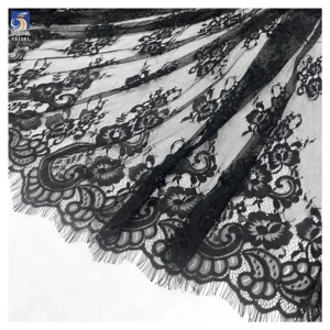 YX1041 High-Quality Sheer Breathable Soft Black Lace Fabric Lightweight Polyester Embroidered Flower Eyelash Lace Fabrics...