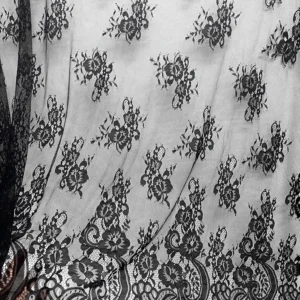 YX1041 High-Quality Sheer Breathable Soft Black Lace Fabric Lightweight Polyester Embroidered Flower Eyelash Lace Fabrics...