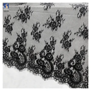 YX1041 High-Quality Sheer Breathable Soft Black Lace Fabric Lightweight Polyester Embroidered Flower Eyelash Lace Fabrics...