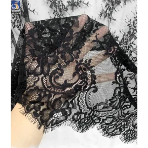 YX1043 2026 Black Tulle Mesh Eyelash Lace Fabric Apparel-Dress Skirt Clothing Chantilly Eyelash Black Sexy Lace Fabric...